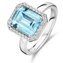 Bague One More Topaze Sky Blue Et Diamants Sur Or Blanc 0.21 Ct - Etna 064513TT