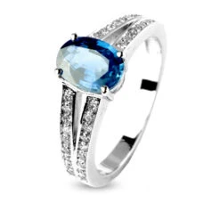 Bague Saphir 1.30 Carat Sertie De Diamants 0.36 Ct En Or Blanc Diamant Kélia -12537-SA