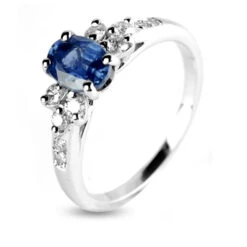 Bague Saphir 1 Carat Sertie De Diamants 0.28 Ct En Or Blanc Diamant Heidi -12435-SA