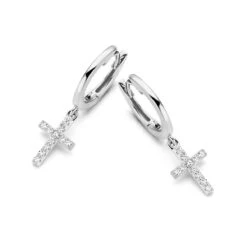 Boucles D'oreilles Argent Croix Serties De Zirconium - Naiomy Silver - Femme - Celestis - B0V17