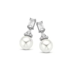 Boucles D'oreilles Argent Perle Serties De Zirconium - Naiomy Silver - Femme - Thyda - B9C03