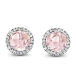 Boucles D'oreilles Quartz Rose Et Diamants - One More - Etna 050676XA