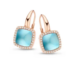 Boucles D'oreilles Topaze Sky Blue Sur Nacre Et Diamants One More - Pantelleria 062374TN