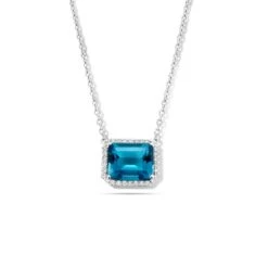 Collier Topaze Bleue London Blue Diamant 0.13 Ct One More Etna 064702TA