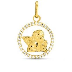 Médaille Ange Entourage Oxyde Or Jaune 14 Mm Myra - 9K20768