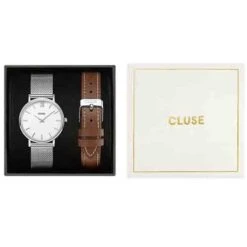 Montre Cluse Coffret Minuit Watch & Brown Leather Strap Silver Colour - - CG10207 -Accessoires De Mode ori montre cluse coffret minuit watch brown leather strap silver colour cg10207 40639 56408