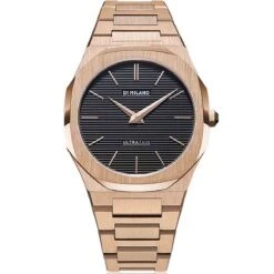 Montre D1 Milano Ultra Thin - Homme Quartz- Cadran Noir- 40 Mm - Acier Poli PVD Rose - UTBJ16