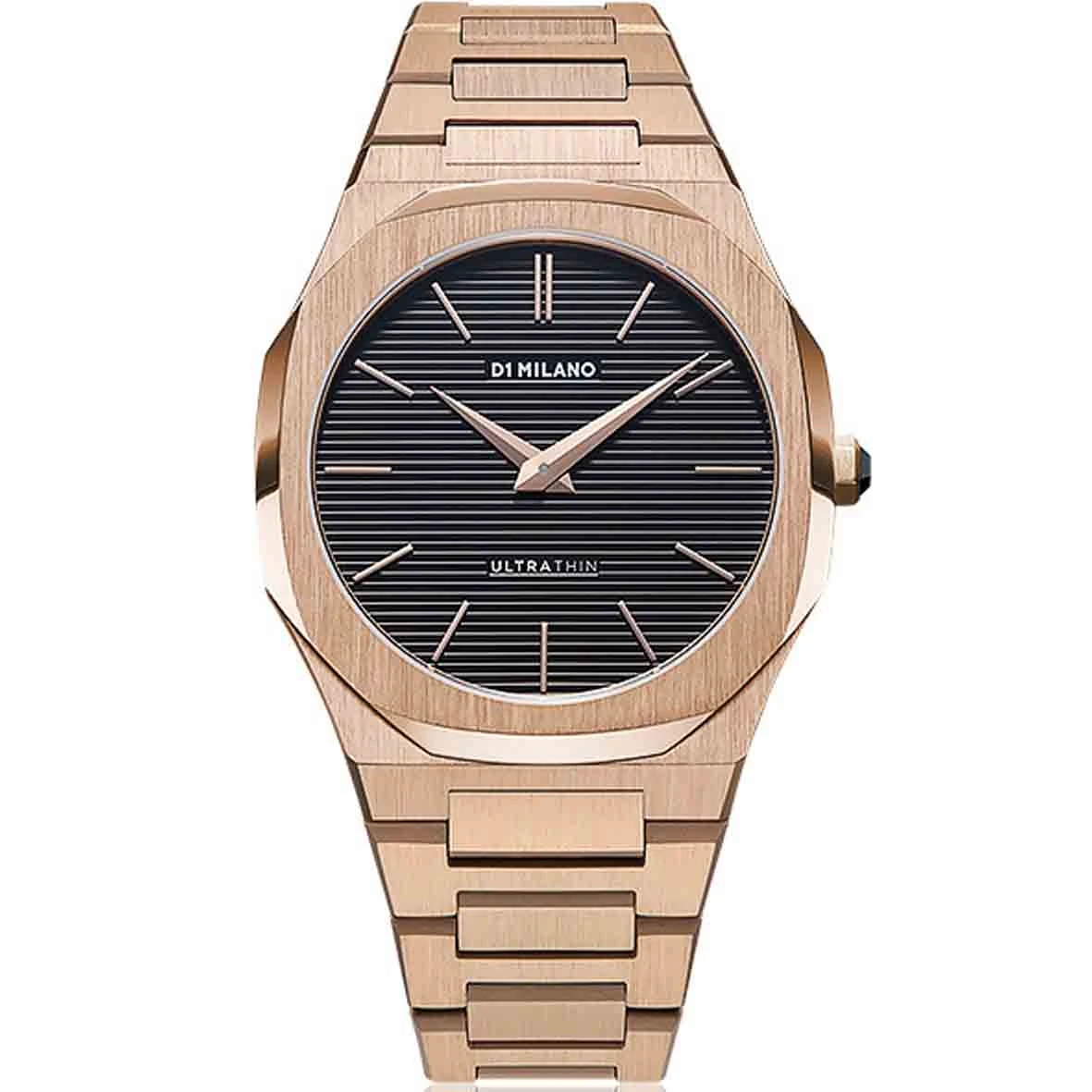 Montre D1 Milano Ultra Thin - Homme Quartz- Cadran Noir- 40 Mm - Acier Poli PVD Rose - UTBJ16 3 Montre D1 Milano Ultra Thin - Homme Quartz- Cadran Noir- 40 Mm - Acier Poli PVD Rose - UTBJ16