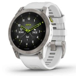 Montre Garmin Epix Sapphire, Titane, Silver Avec Bracelet Blanc 47 Mm- 010-02582-21
