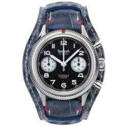 Montre Hanhart 417 ES - 39 Mm - Flyback Panda - 1954 - Croco Bleu Jean Mécanique Diamètre 39 Mm- H701.211-7010-crocobleu