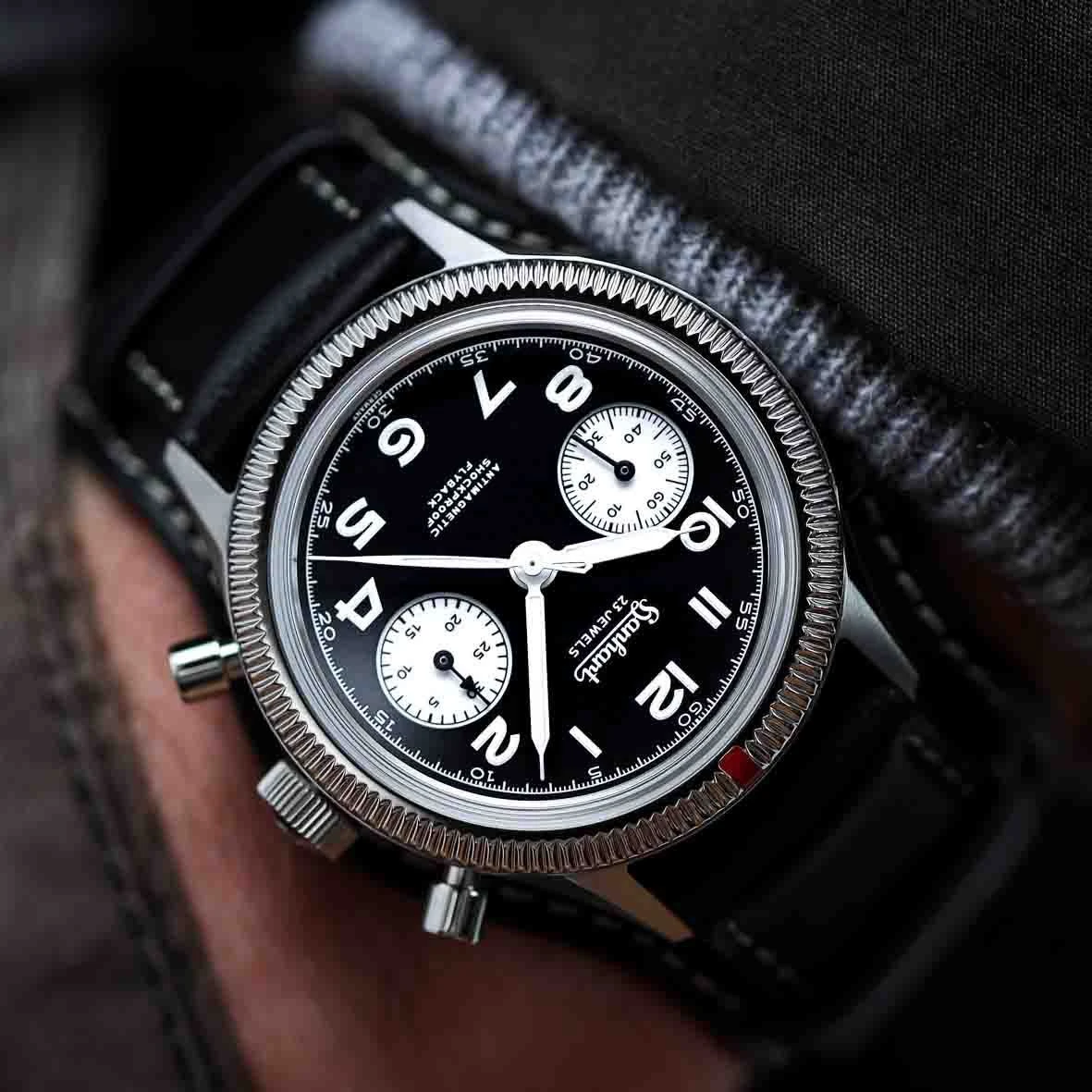 Montre Hanhart 417 ES - 39 Mm - Flyback Panda - 1954 - Croco Kaki Mécanique Diamètre 39 Mm- H701.211-7010-crocoebene 4 Montre Hanhart 417 ES - 39 Mm - Flyback Panda - 1954 - Croco Kaki Mécanique Diamètre 39 Mm- H701.211-7010-crocoebene – Image 2