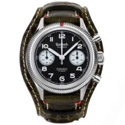 Montre Hanhart 417 ES - 39 Mm - Flyback Panda - 1954 - Croco Kaki Mécanique Diamètre 39 Mm- H701.211-7010-crocokaki