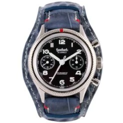 Montre Hanhart 417 ES - 39mm - Steve Mc. Croco Bleu Mécanique Diamètre 39 Mm- H701.210-7010-crocobleu