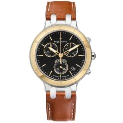 Montre Pequignet Moorea Chrono Or Et Acier - Cadran Noir 42 Mm - 1371548-CM