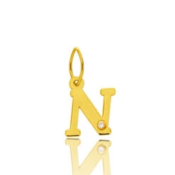 Pendentif Or Jaune Et Diamant 0,01ct Initiale N Maelle