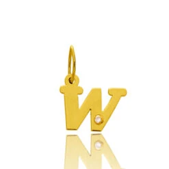 Pendentif Or Jaune Et Diamant 0,01ct Initiale W Katerina